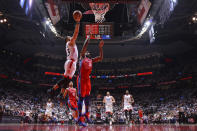 Fred VanVleet #23 of the Toronto Raptors shoots the ball against the Philadelphia 76ers during Game 7 of the Eastern Conference Semi-Finals of the 2019 NBA Playoffs on May 12, 2019 at the Scotiabank Arena in Toronto. (Photo by Jesse D. Garrabrant/NBAE via Getty Images)