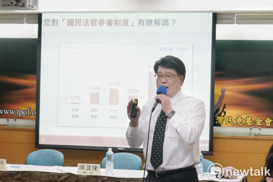 台灣民意基金會記者會董事長游盈隆。   圖：張良一/攝