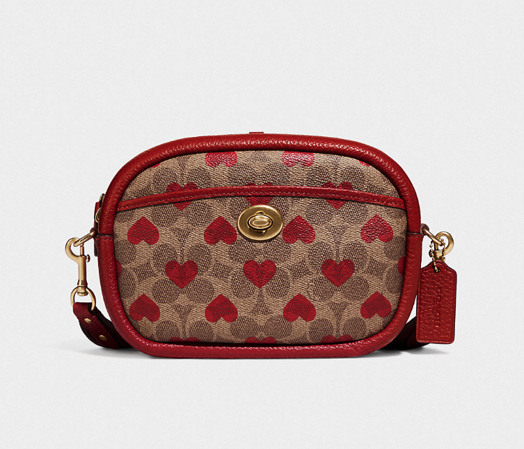 Camera Bag In Signature Canvas With Heart Print. Image via Coach.