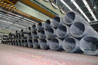 Steel coils that should have been released, are stacked at Posco's steel factory in Pohang