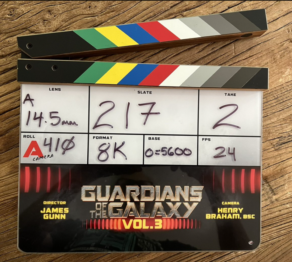 James Gunn shared the slate for the ‘final shot’ he filmed for ‘Guardians of the Galaxy Vol 3’ (Twitter)