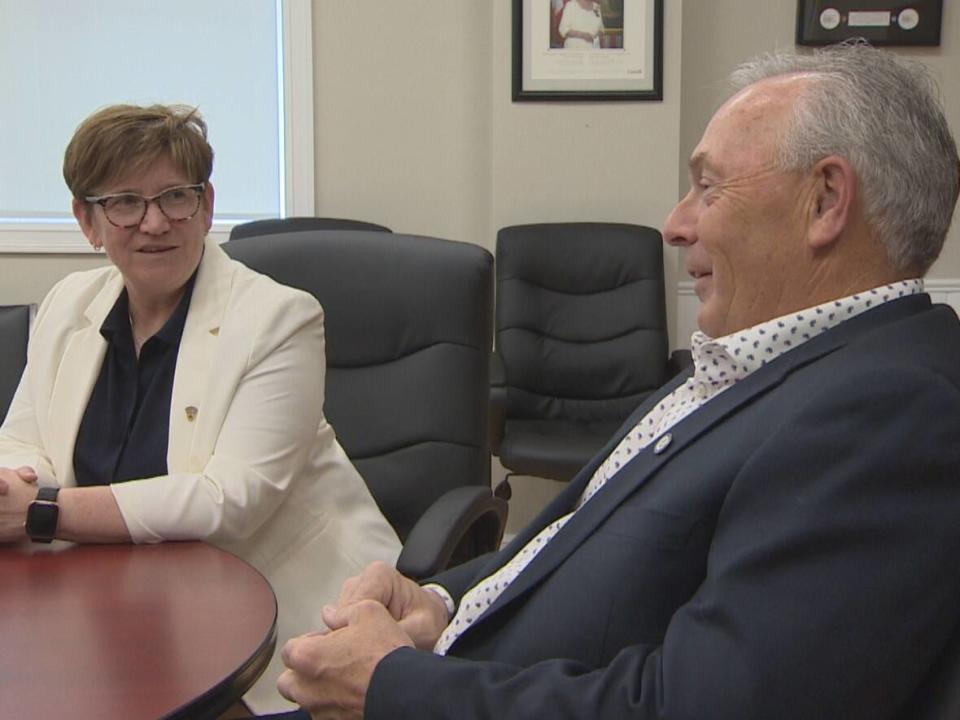 Laurie Boucher, left, is the mayor of the Town of Antigonish. Owen McCarron is the warden of the Municipality of the County of Antigonish. (CBC - image credit)