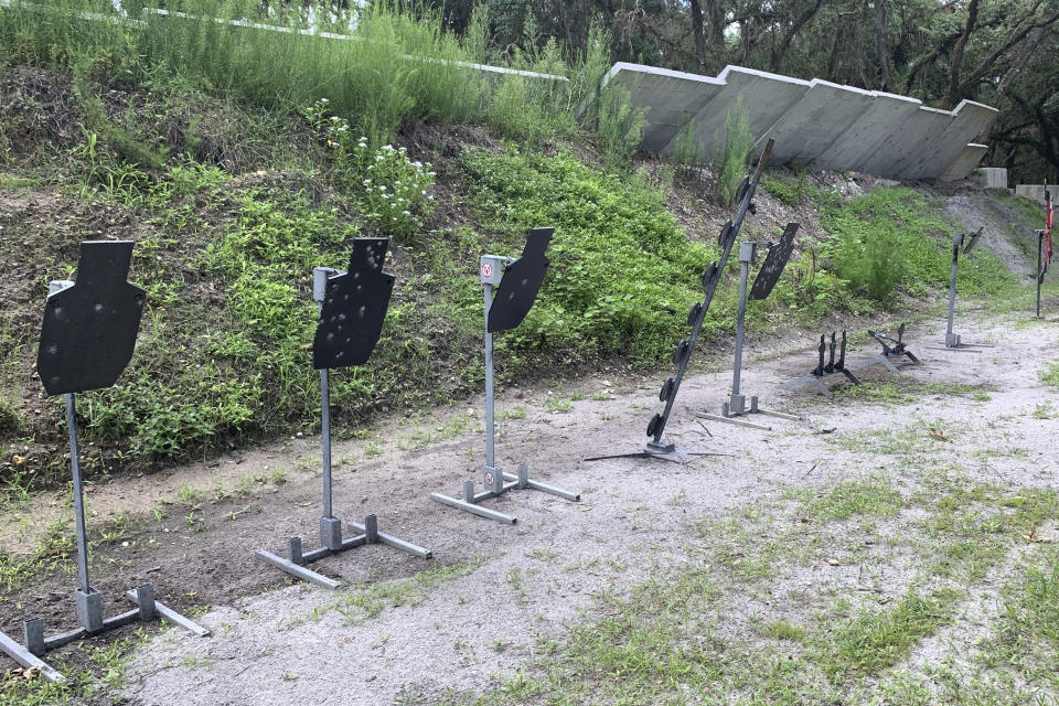 This 2022 photo obtained by The Associated Press shows targets at an unpermitted gun range at Maligator Tactical, next to The Hollow in Venice, Fla. The gun range has hosted groups as large as 40 and has offered free shooting lessons to children as young as six. (AP Photo)