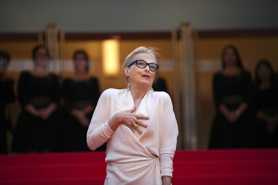 Meryl Streep poses for photographers upon arrival at the awards ceremony and the premiere of the film 'The Second Act' during the 77th international film festival, Cannes, southern France, Tuesday, May 14, 2024. (Photo by Daniel Cole/Invision/AP)