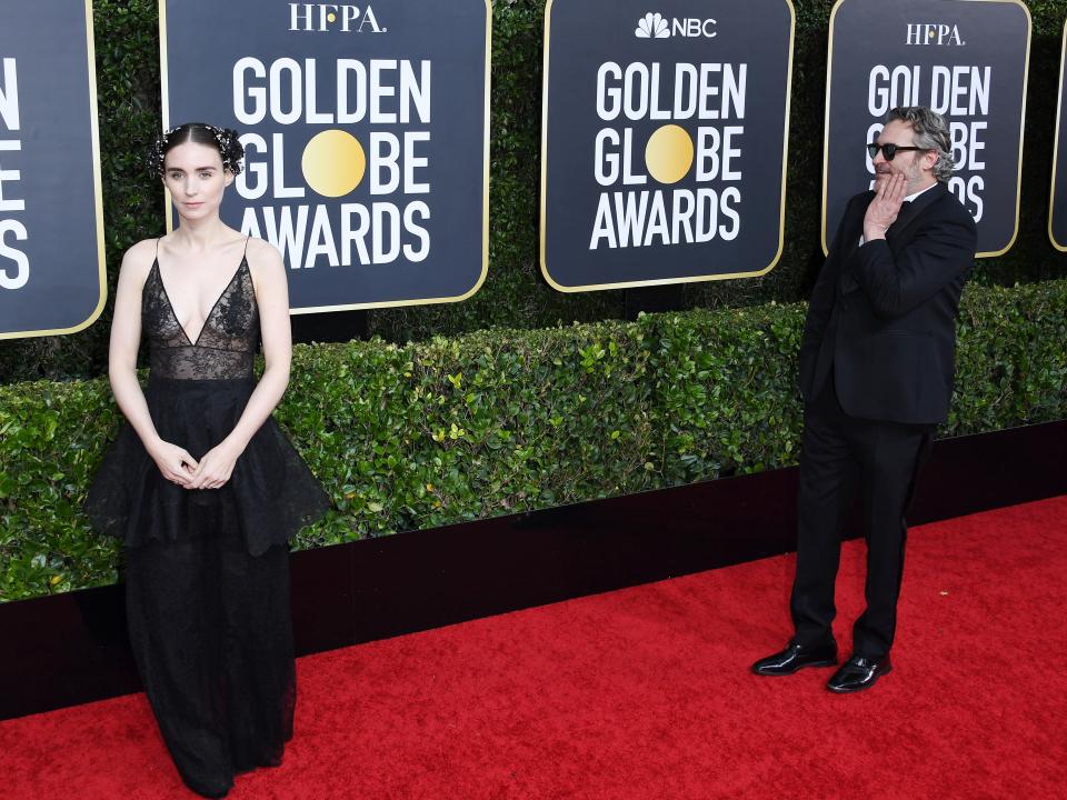 Rooney Mara and Joaquin Phoenix on the 77th annual Golden Globe red carpet.