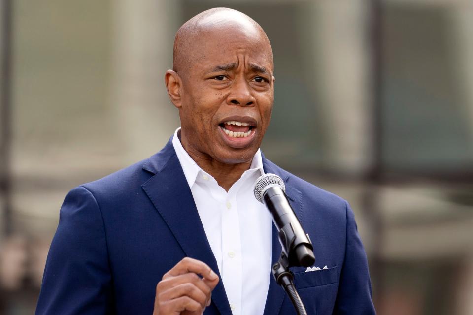 Brooklyn Borough President Eric Adams makes an announcement about early voting, in the Brooklyn borough of New York on Sept. 1, 2020. 