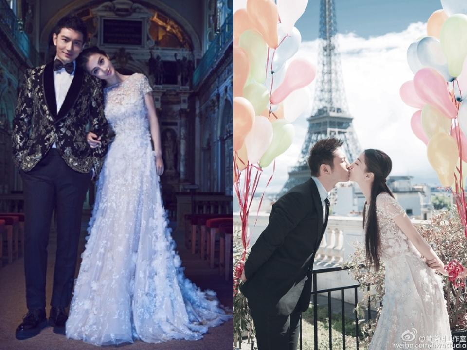 黃曉明、Angelababy（楊穎）世紀婚禮今晚登場，浪漫婚紗照一早曝光，一幕夫婦在巴黎鐵塔相吻的畫面令人印象深刻，不僅甜蜜無比，在氣球點綴下更增添了兩小無猜感。