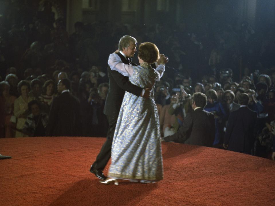 Jimmy and Rosalynn Carter at the Inaugural Ball in 1977.