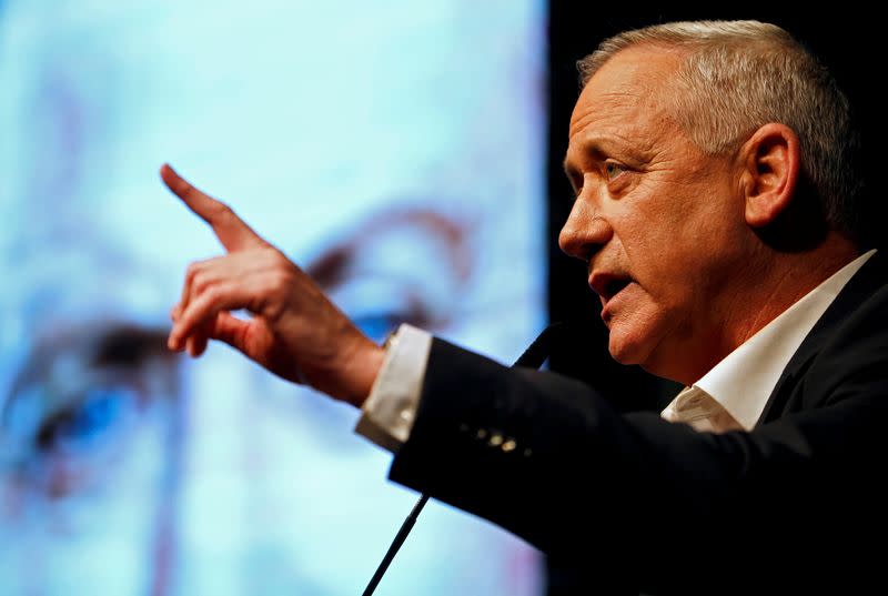 FILE PHOTO: Benny Gantz attends an election campaign rally in Ramat Gan