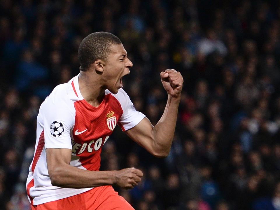 Kylian Mbappe's thunderous strike sent Monaco in ahead at the break (Getty)