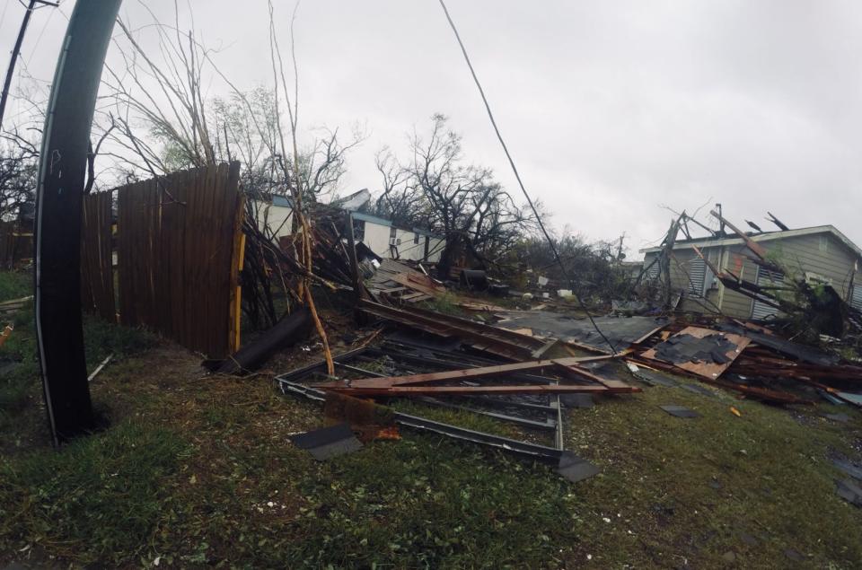 Damage to homes is seen near Rockport