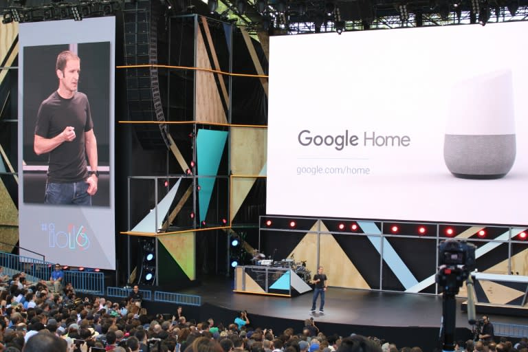 Google Home, about the size of a stout vase, was to hit the market by the end of this year