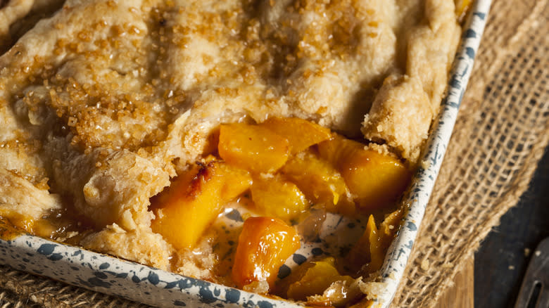 Tray of peach cobbler dessert