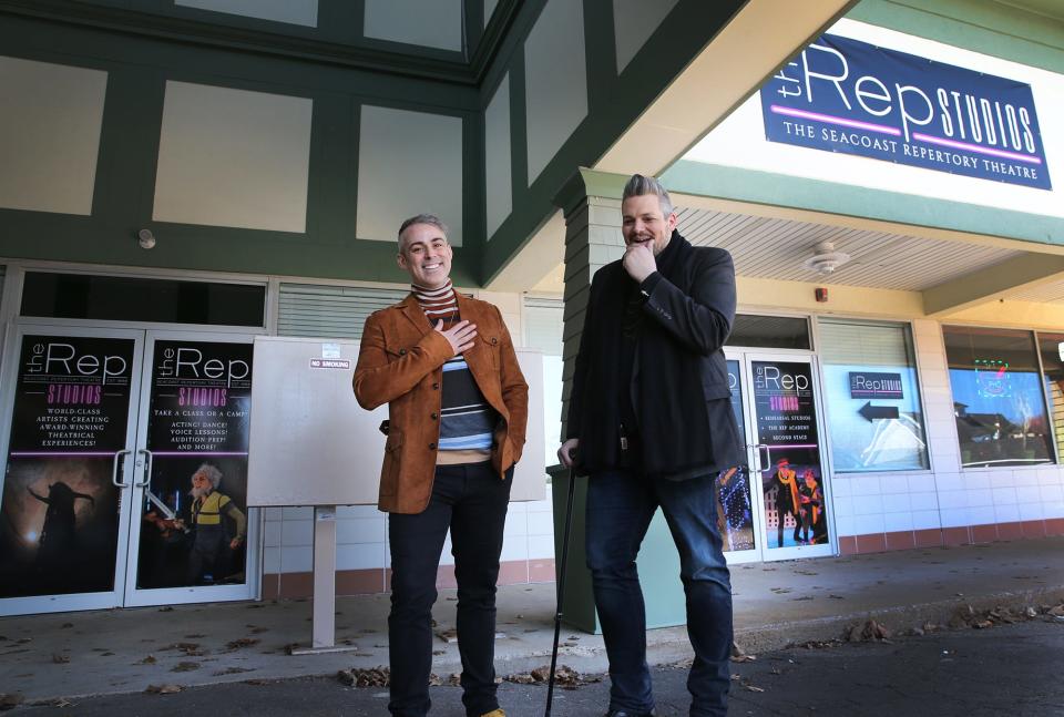 Ben Hart, left, and Brandon James, executive artistic directors outside the Rep Studios, Seacoast Repertory Theatre's new additional space at 2800 Lafayette Road in Portsmouth.