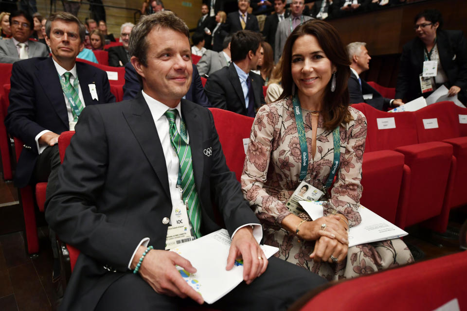 Frederik, Crown Prince of Denmark and Crown Princess Mary of Denmark attend the opening ceremony of the 129th International Olympic Committee session, in Rio de Janeiro on August 1, 2016, ahead of the Rio 2016 Olympic Games.