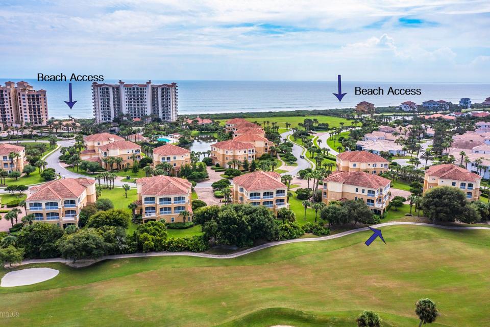 This luxurious condominium in Hammock Dunes community of Palm Coast is within a 10-minute walk of the beach access points.