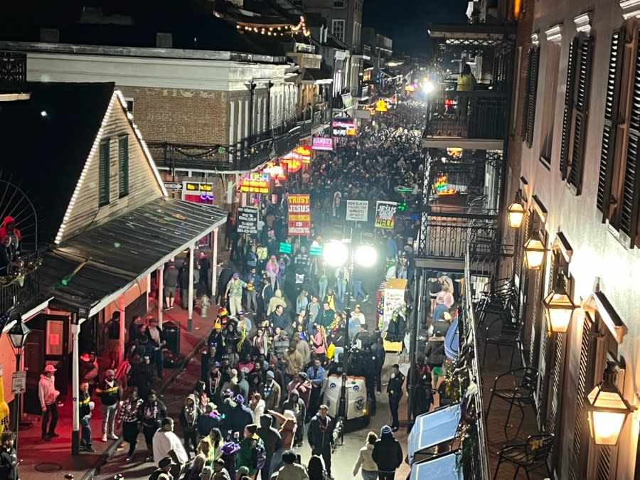 Crowds on Bourbon Street on Monday, Feb. 12, 2024. (WGNO/Hank Allen)