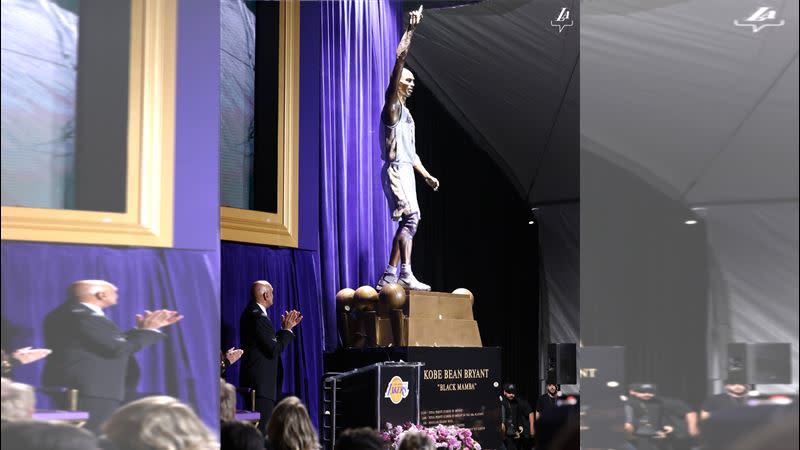 NBA傳奇球星布萊恩（Kobe Bryant）雕像揭幕。（圖／翻攝自湖人X）