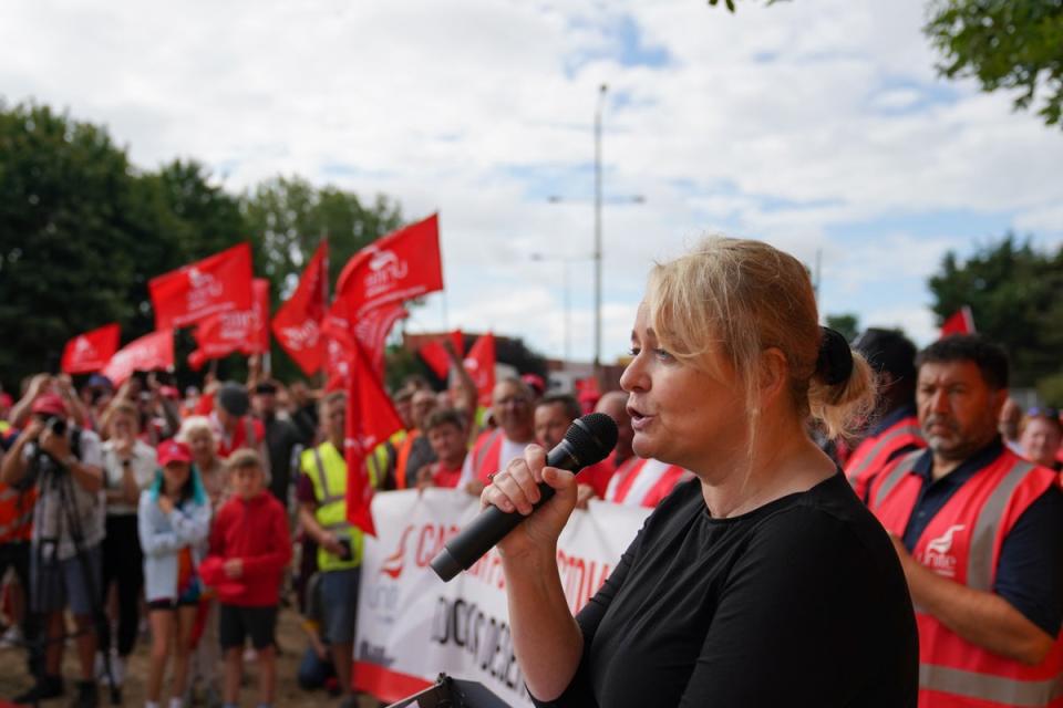 Unite’s general secretary Sharon Graham warned that industrial action would be escalated if their request for a 10% increase in wages was not met (Joe Giddens/ PA) (PA Wire)