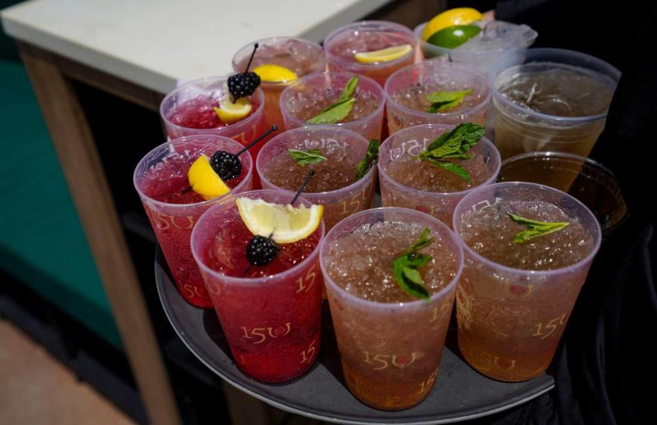 A tray of prepared juleps at Churchill Downs, home of the Derby. Grace Hollars/IndyStar / USA TODAY NETWORK