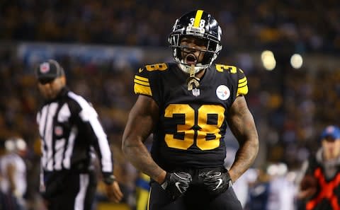 Rookie Jaylen Samuels had his best night as a Pittsburgh Steeler - Credit: Justin K. Aller/Getty Images/Jaylen Samuels #38 of the Pittsburgh Steelers reacts after a first down in the third quarter during the game against the New England Patriots at Heinz Field on December 16, 2018