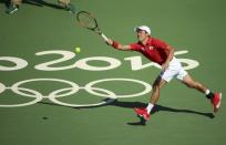 2016 Rio Olympics - Tennis - Semifinal - Men's Singles Semifinals - Olympic Tennis Centre - Rio de Janeiro, Brazil - 13/08/2016. Kei Nishikori (JPN) of Japan in action against Andy Murray (GBR) of Britain. REUTERS/Kevin Lamarque