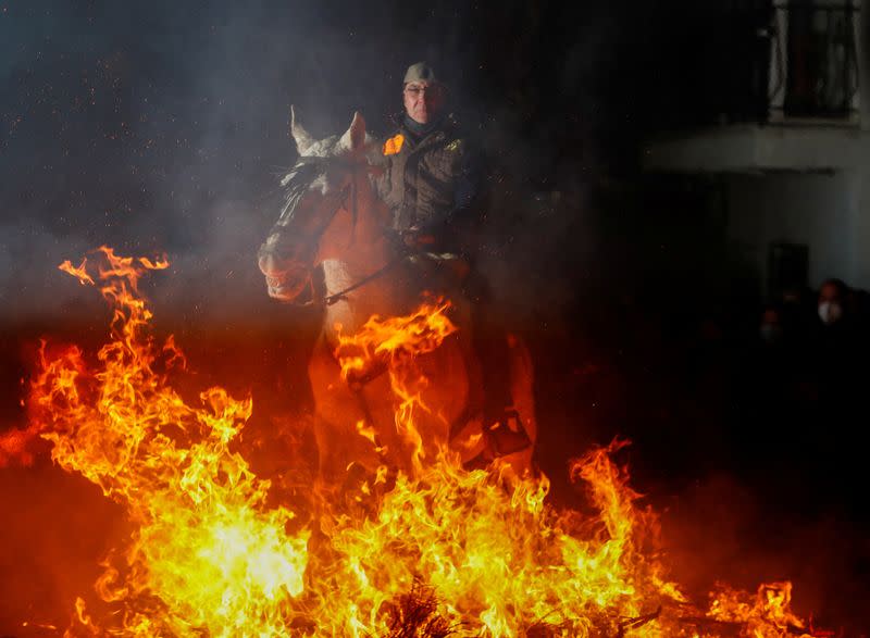 Annual "Luminarias" celebration on the eve of Saint Anthony's day, Spain's patron saint of animals, in the village of San Bartolome de Pinares