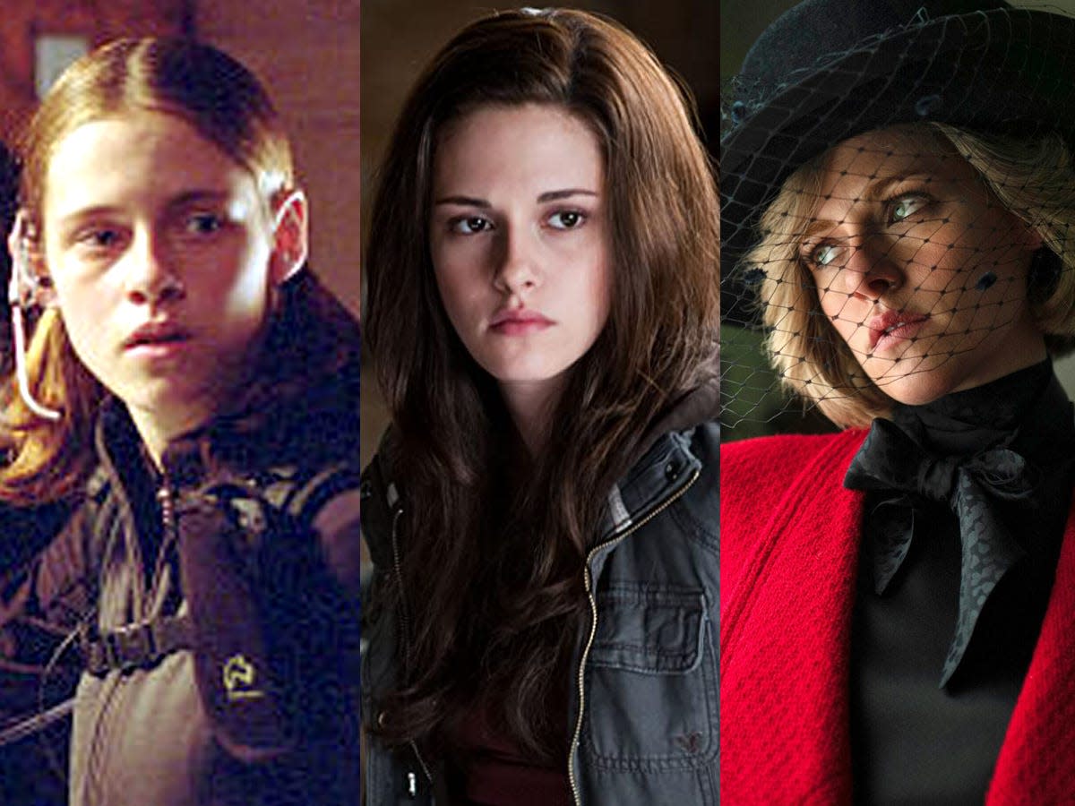 side by side photos of kristen stewart in catch that kid, twilight, and spencer