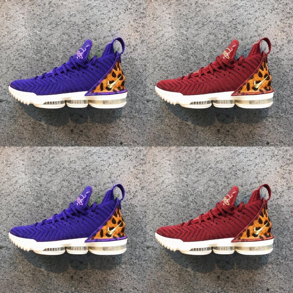 The Nike LeBron 16 comes in Lakers and Cavaliers colors.