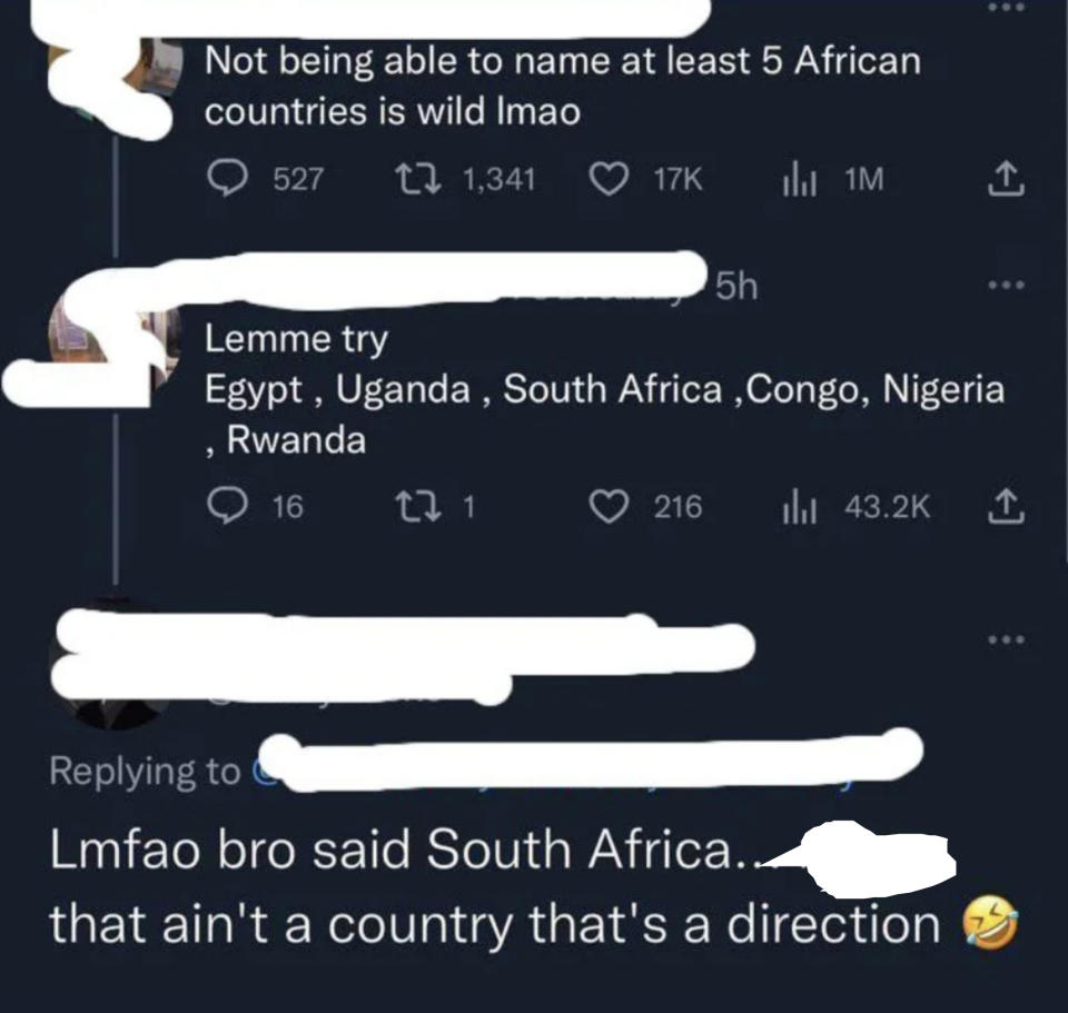 "Lmfao bro said South Africa"