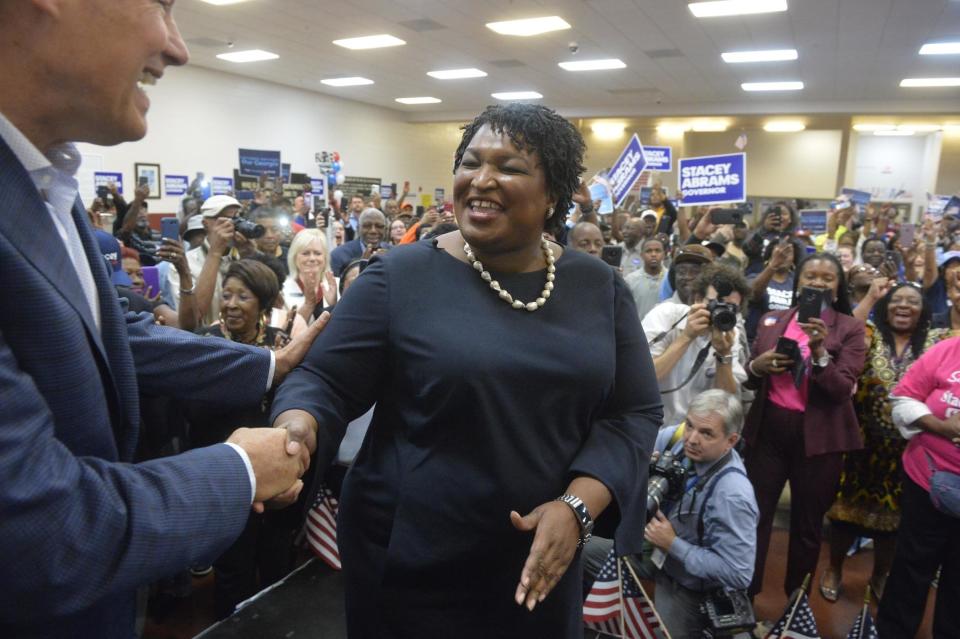 Democratic gubernatorial nominee Stacey Abrams with Gov. Jay Inslee of Washington state. (Photo: Steve Bisson/Savannah Morning News via AP)