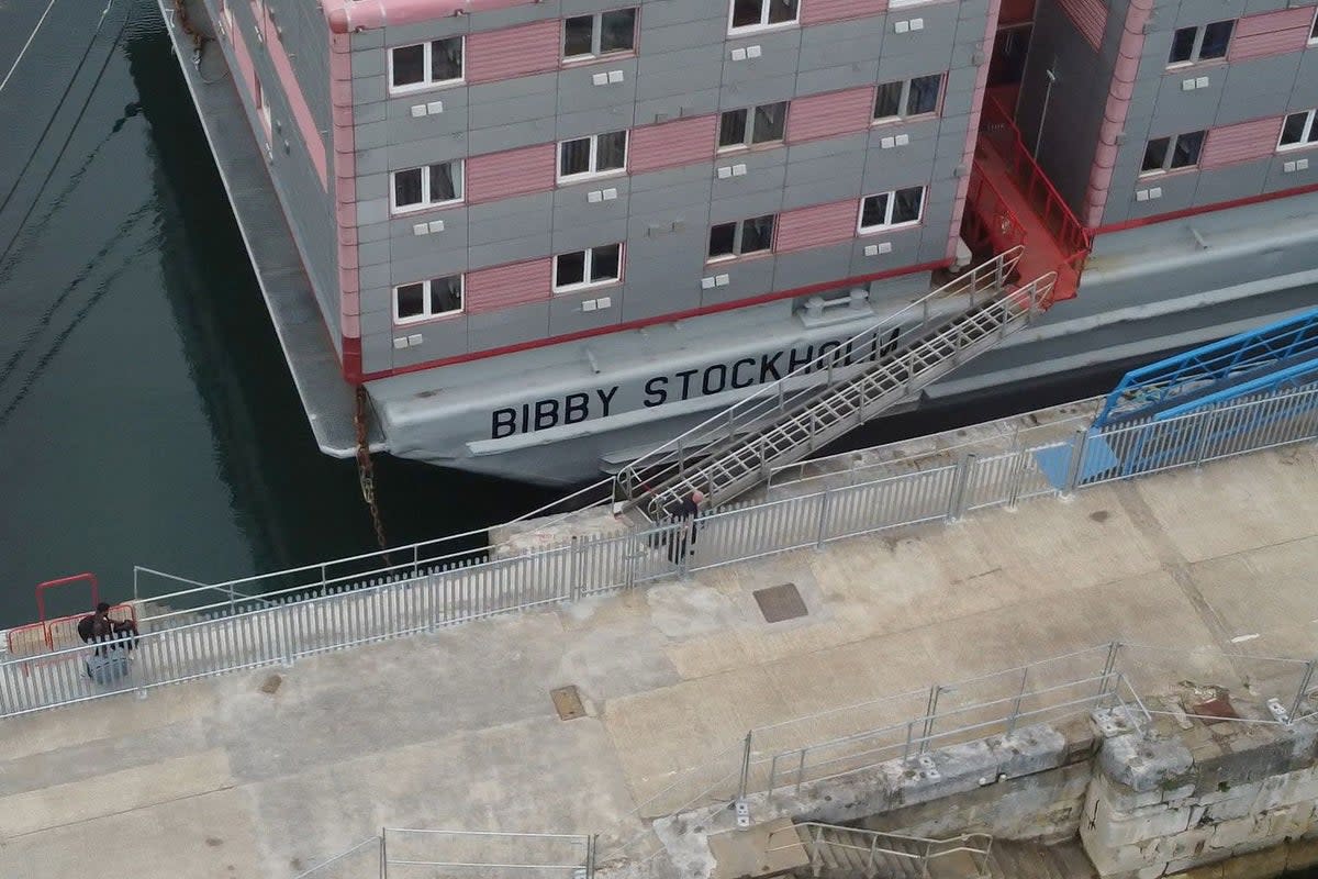 The Bibby Stockholm accommodation barge is docked at Portland Port in Dorset (PA) (PA Wire)