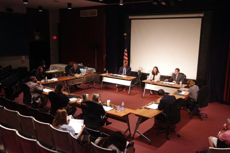 The Brockton School Committee holds a special meeting in the Little Theater at Brockton High School on Thursday, Sept. 14, 2023.