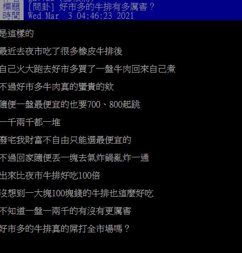 網友貼文發問「好市多的牛排有多厲害？」（圖／翻攝自PTT）