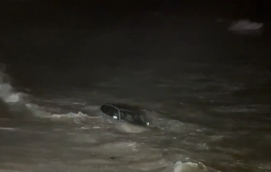 A suspect and their vehicle ended up in the Pacific Ocean after a wild pursuit that terminated in Venice, California on Mar. 17, 2024. (Citizen App)