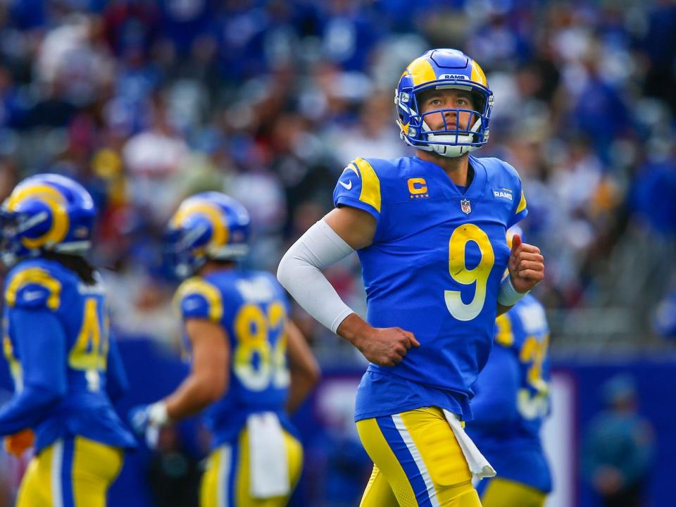 Matthew Stafford looks up during a game against the New York Giants.