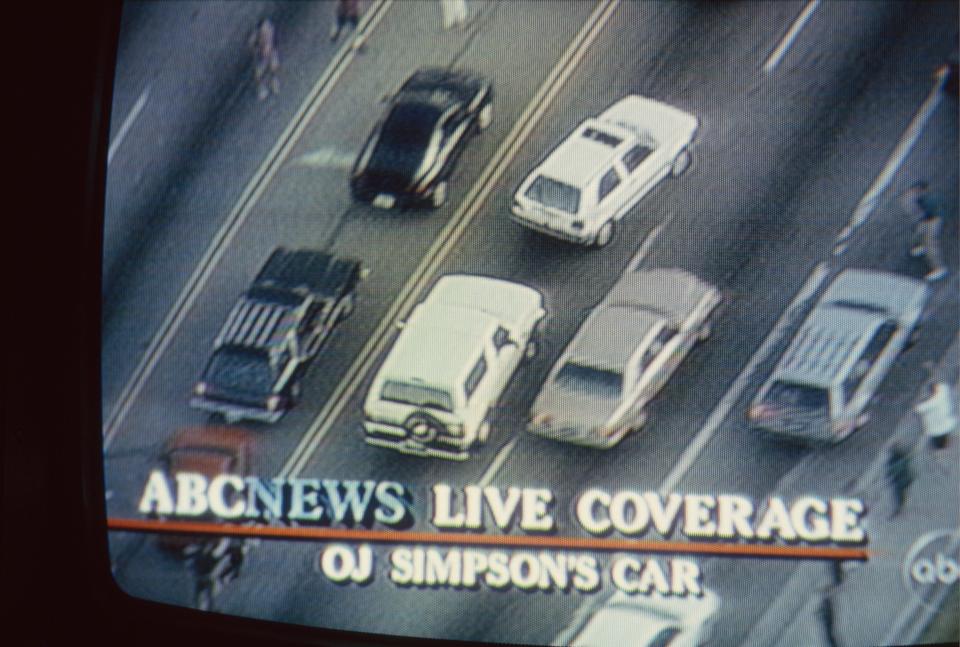 A screenshot of ABC's live coverage of OJ Simpson's famous slow-speed chase