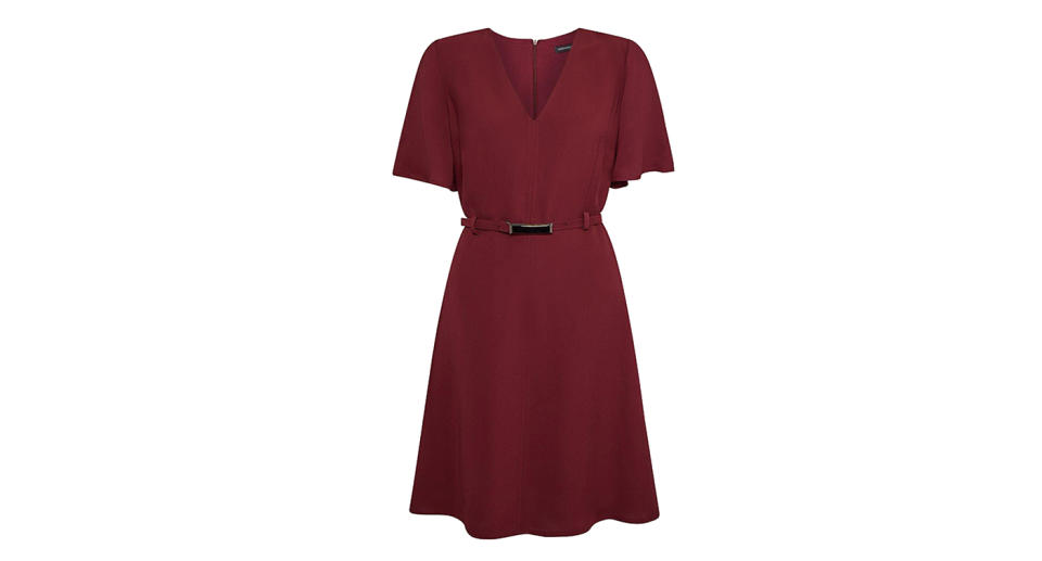 V Neck Flute Sleeve A Line Dress 