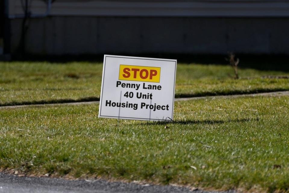 A lawn sign on Fern Drive in Warren expresses homeowners' opposition to the Penny Lane affordable-housing project proposed nearby.