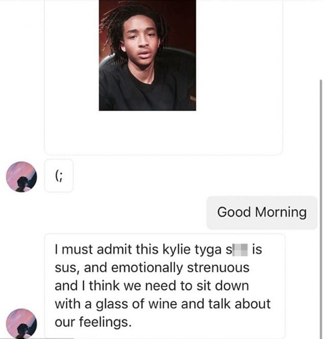 The hacker shared screenshots of Blac's conversation with Jaden Smith. 