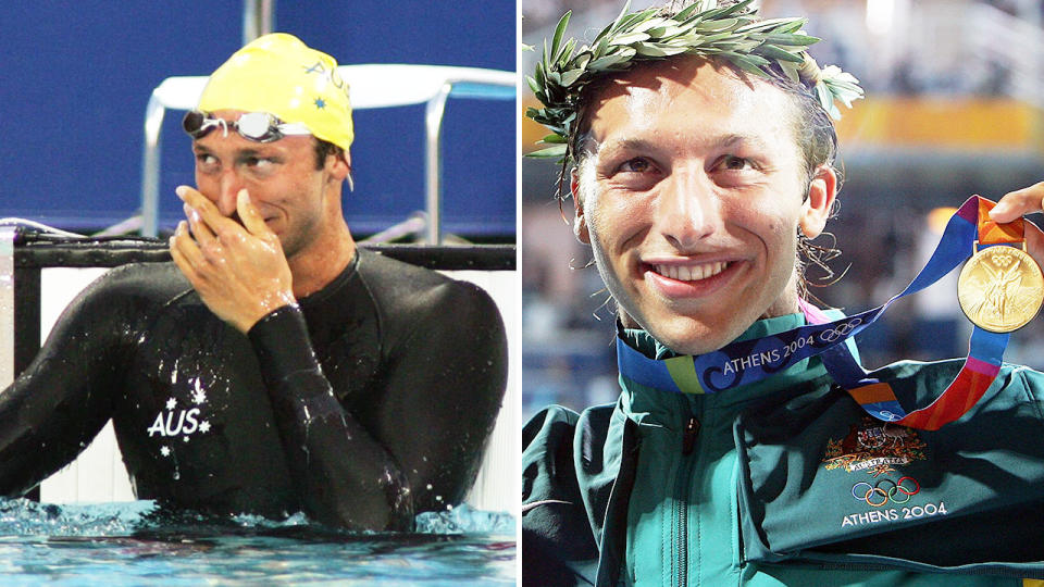Seen here, Ian Thorpe reacts after winning gold at the Athens Olympic Games in 2004.