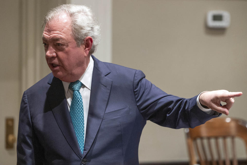Defense attorney Dick Harpootlian delivers an opening statement in Alex Murdaugh's double murder trial at the Colleton County Courthouse in Walterboro, S.C, Wednesday, Jan. 25, 2023. (Joshua Boucher/The State via AP)