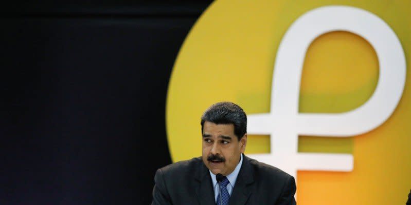 Venezuela's President Nicolas Maduro speaks during the event launching the new Venezuelan cryptocurrency Petro in Caracas, Venezuela February 20, 2018. REUTERS/Marco Bello