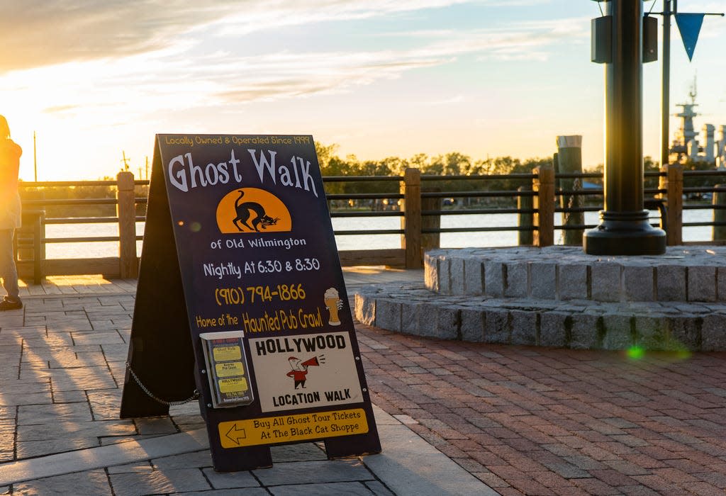 NIGHT TIME IS THE RIGHT TIME...for the Ghost Walk of Old Wilmington. With the early turn to darkness, the 6:30 p.m. start sets the scene well for many Port City scary tales on the downtown walk. It's a 90-minute tour, however, so maybe sleep in for 30 minutes to make up the difference. [CASEY PERRELL/FOR THE STARNEWS]
