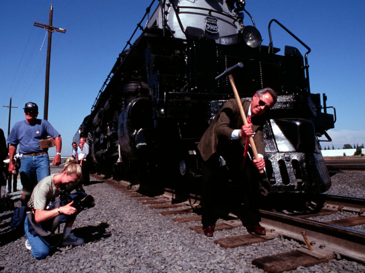 Philip Anschutz of Union Pacific Railroad at the dedication of the Roseville Station in 1999.