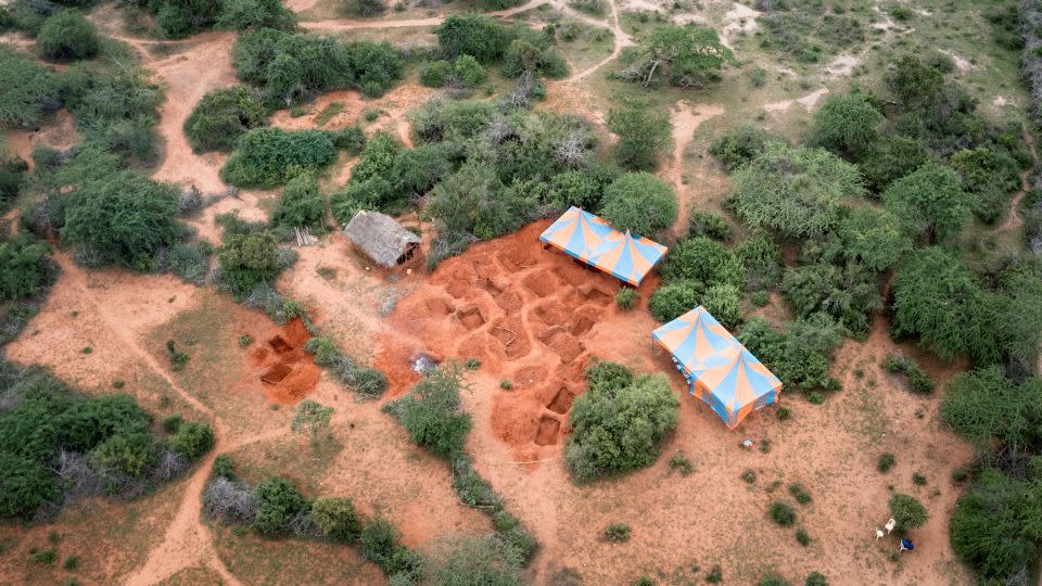 The mass grave site in Shakahola seen from the air. - Yasuyoshi Chiba/AFP/Getty Images