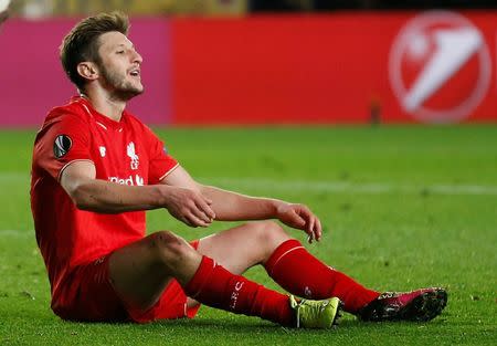 Football Soccer - Villarreal v Liverpool - UEFA Europa League Semi Final First Leg - El Madrigal Stadium, Villarreal, Spain - 28/4/16 Liverpool's Adam Lallana looks dejected Reuters / Albert Gea Livepic