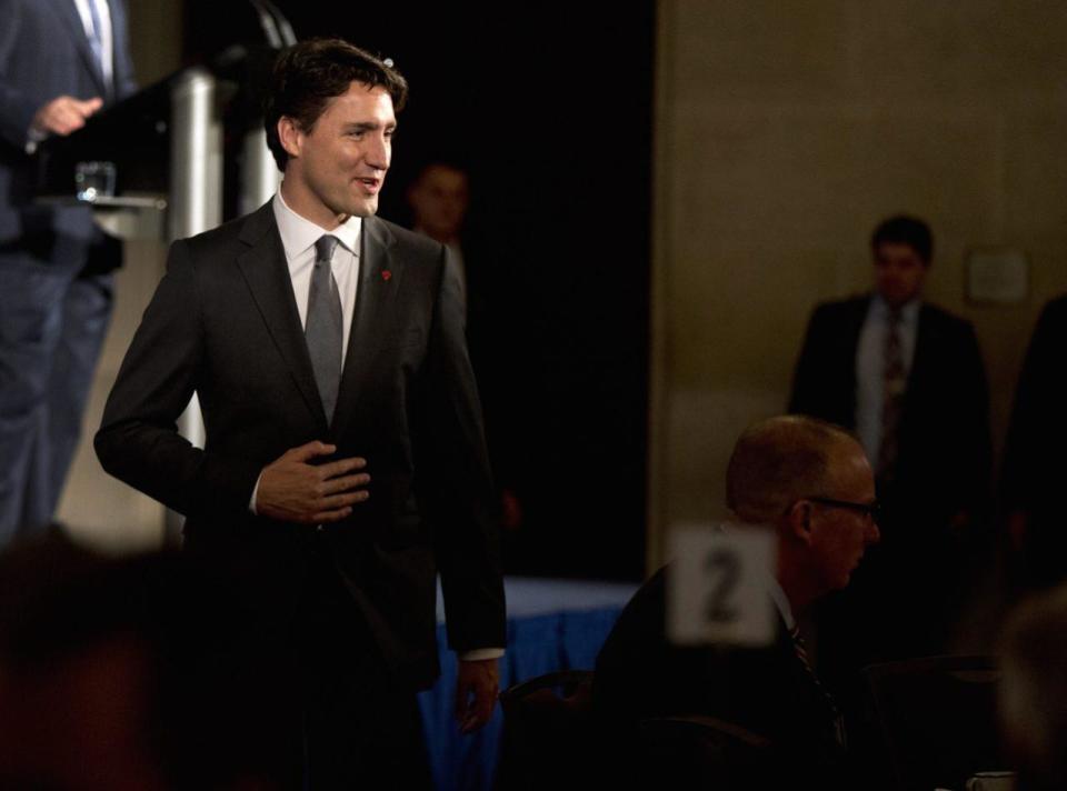 Canadian Prime Minister Justin Trudeau arrives at the US Chamber of Commerce breakfast in Washington, Thursday, March 31, 2016. (AP Photo/Manuel Balce Ceneta)