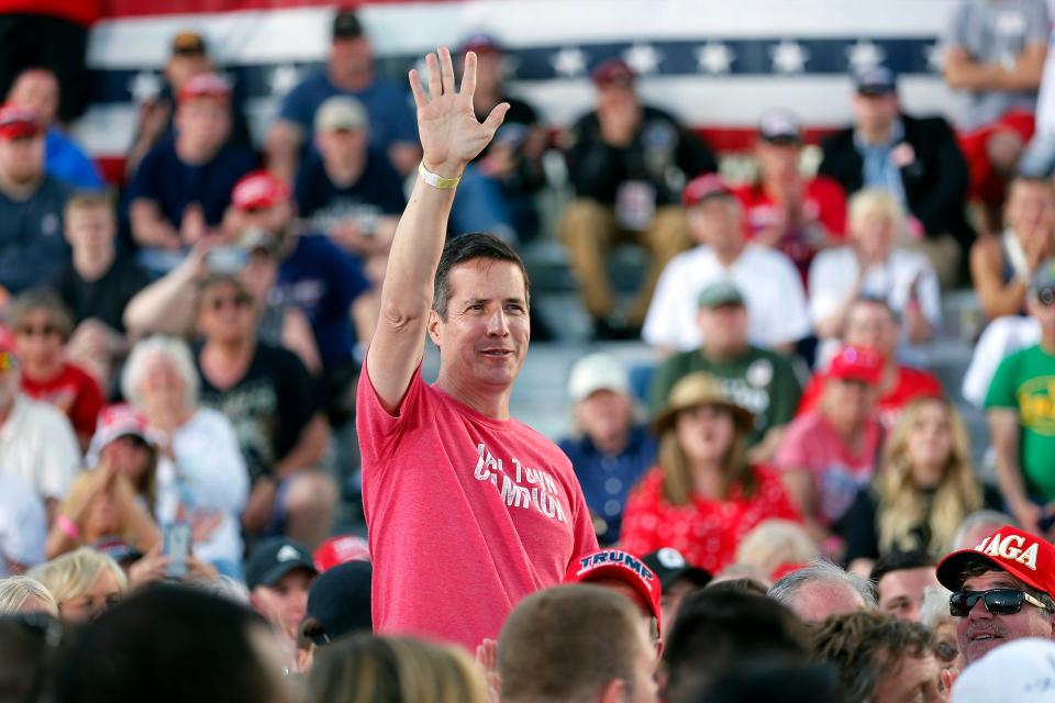 Moreno at a Trump rally in Delaware, Ohio in April 2022.