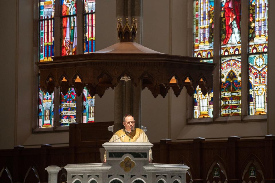 Bishop Kevin J. Sweeney, delivering the homily during the Blue Mass. He said the church's reaction to suicide has evolved with new understanding about mental illness.